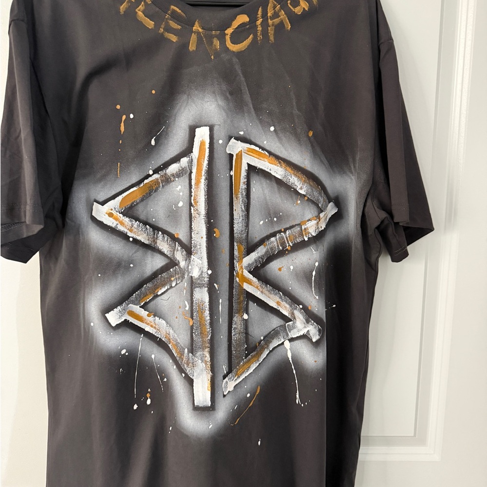 Balenciaga Grey and White Graphic Tee